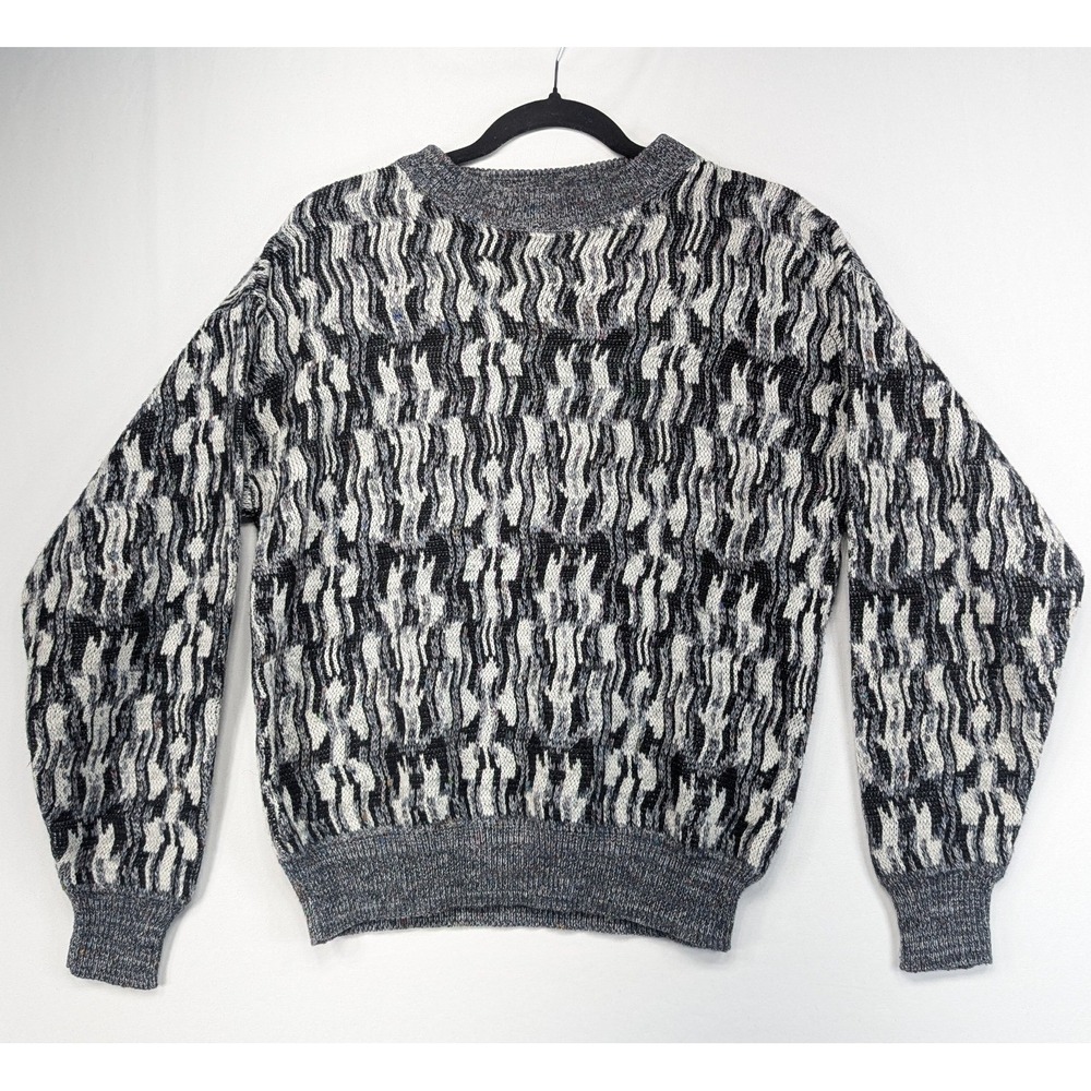Kennington Vintage 90s Made in Italy 3D Knit Geometric Wool Blend Sweater Mens M